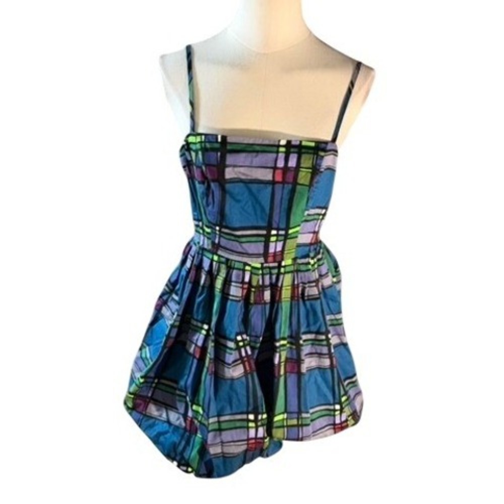 Charlotte Russe Plaid Bubble Hem Mini Dress Blue Green Purple Y2K Size M‎